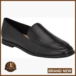 Leather Loafers Slip-On Square Toe Flat Heel Walking Shoes